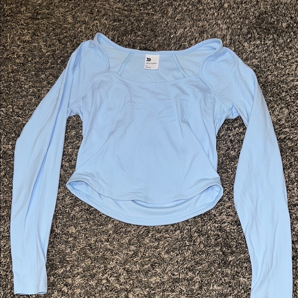 All in Motion Blue Asymmetrical Fitted Blouse